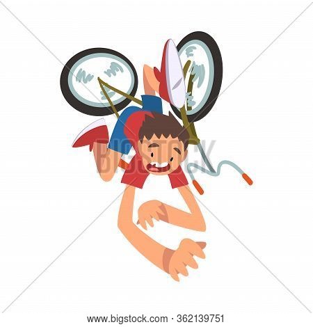 Boy Falling Off Bicycle, Teenager Bicyclist, Summer Outdoor Activity Cartoon Vector Illustration