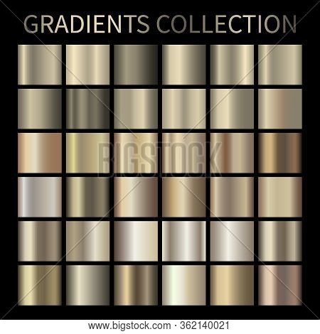 Metallic, Bronze, Gold, Silver, Chrome, Copper Metal Foil Texture Gradient Template Vector Swatch Se