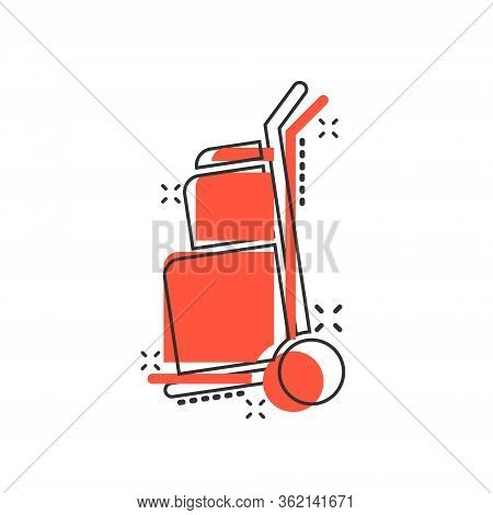 Cargo Trolley Icon In Comic Style. Delivery Box Cartoon Vector Illustration On White Isolated Backgr