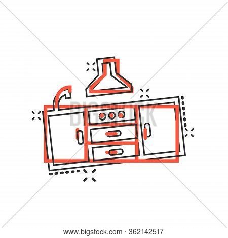 Kitchen Furniture Icon In Comic Style. Cuisine Cartoon Vector Illustration On White Isolated Backgro
