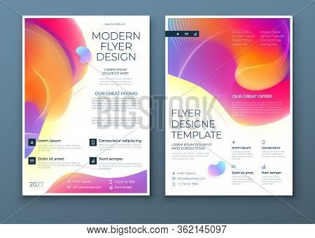 Liquid Abstract Flyer Design. Fluid Dynamic Graphic Element For Modern Brochure, Banner, Poster, Fly