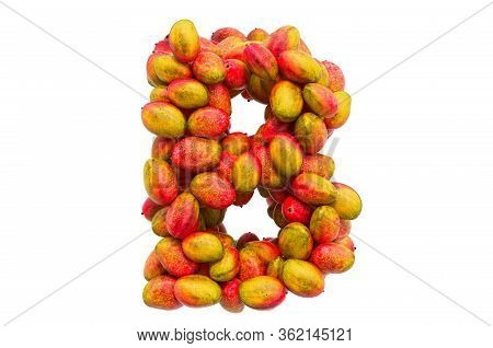 Letter B From Mangos, 3d Rendering Isolated On  White Background
