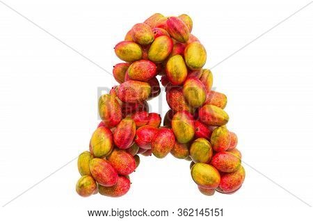 Letter A, From Mangos. 3d Rendering Isolated On  White Background