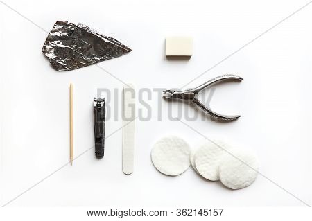 Gel Nail Polish Removing Kit On White Background, Self Nail Polish Removing Kit, Diy At Home