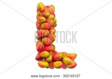 Letter L From Mangos, 3d Rendering Isolated On  White Background