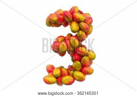 Number 3 From Mangos, 3d Rendering Isolated On White Background