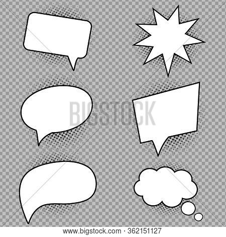 Collection Of Comic Speech Bubble With Halftone Shadow. Design Elements For Communication, Thinking.