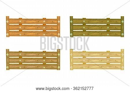 Wooden Box Set Isolated On White Background. Realistic Empty Box For Fruit And Vegetables With Holes