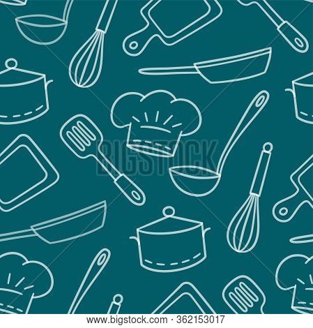 Restaurant Chef. Cute Hand Drawn Seamless Pattern. Vector Illustration In Doodle Style