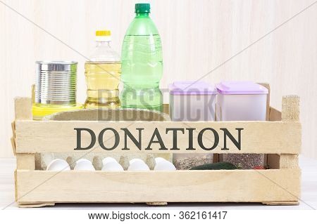 Food Box, Donation, Volunteers Help Those In Need Of Food. Virus, Isolation. Food Delivery. On The B