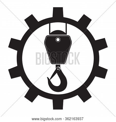 Industrial Hook Icon Isolated On White Background. Construction Crane Logo. Old Lifting Machinary An