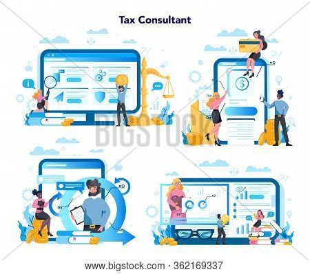 Tax Consultant Service Platform On Differernt Device Concept Set.