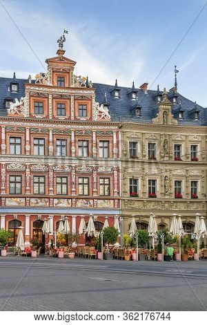 Picturesque Houses In The Renaissance Style On The Fischmarkt Square In Erfurt, Germany