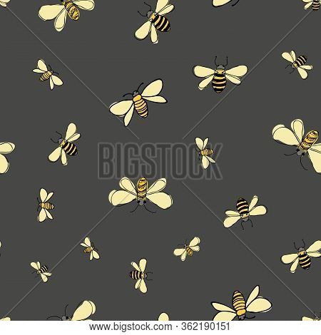 Night Bees Scattered Seamless Vector Repeat On White Background Ssurface Design Pattern Tile