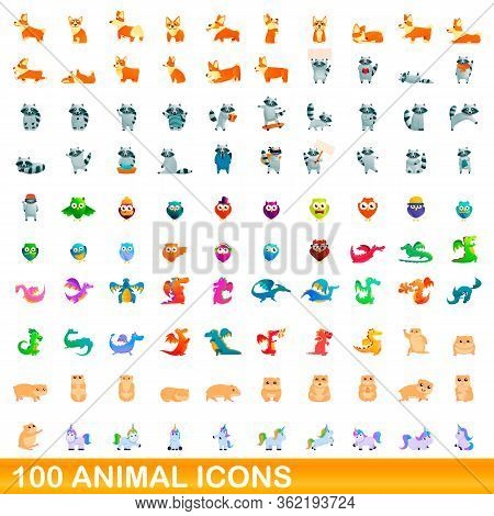 100 Animal Icons Set. Cartoon Illustration Of 100 Animal Icons Vector Set Isolated On White Backgrou