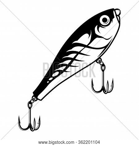 Vintage Monochrome Fishing Bait Concept With Metal Hooks Isolated Vector Illustration