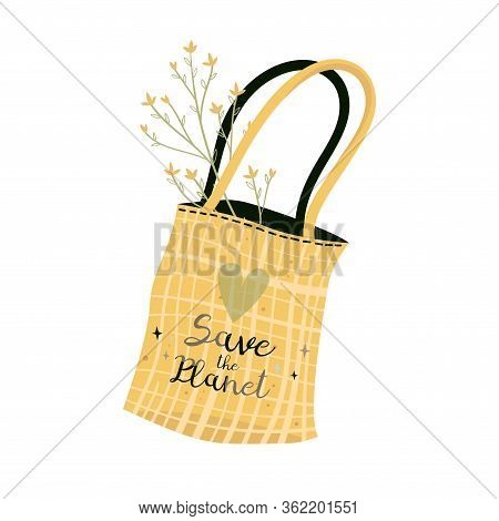 Zero Waste Shopping - Life Style Vector. Tote Bag, Cotton, Net Bags.