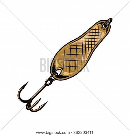 Colorful Fishing Spoon Vintage Concept With Small Metal Plate And Hook Isolated Vector Illustration