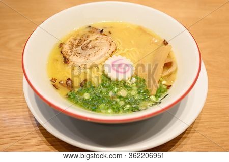 Tonkotsu Pork Ramen ( Japanese Noodle With Pork Bone Based Soup And Roasted Pork Belly Sliced )