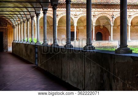 Pavia, Italy - June 12, 2016 - The Cloister Of The Chartreuse Of Pavia On June 12, 2016. The Chartre