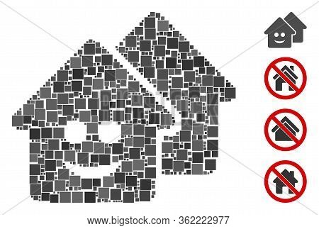 Collage Happy Realty Icon United From Square Items In Different Sizes And Color Hues. Vector Square 