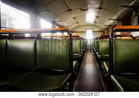 Second Class Compartment Of An Italian Littorina, Old Rail Motor Coach From World War Ii Period