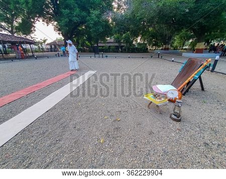 2nd October 2019, Sevagram, India-sitting Arrangements Made For Tourists In Front Of Real Life Objec