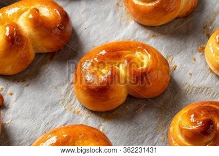 Close Up Of Freshly Baked Jidasky Or Jidase - Czech Sweet Easter Pastry Made Of Yeast Dough And Brus