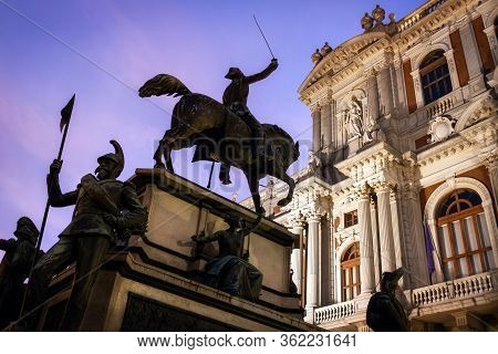 Piazza Carignano, One Of The Main Squares Of Turin (italy) With Palazzo Carignano, Historic Baroque 