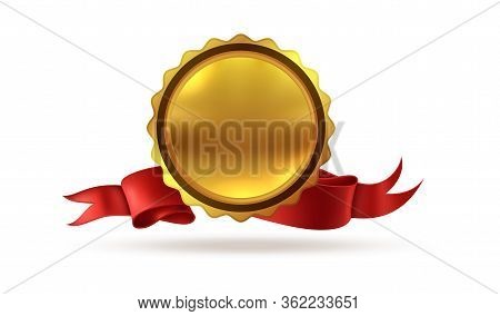 Gold Medal. Victory Golden Award Prize To First Place With Ribbons For Hero Or Champion Winner Vecto