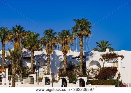 Spanish Resort White Buildings. Mojacar Village In Andalucia, Coast Almeria, Spain