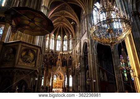 Interior Of The Famous Neo Gothic Votivkirche (votive Church) In Vienna, Build By Archduke Ferdinand