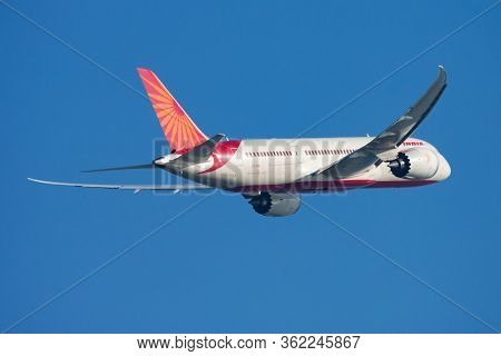 Hong Kong / China - December 1, 2013: Air India Boeing 787-8 Dreamliner Vt-anl Passenger Plane Depar