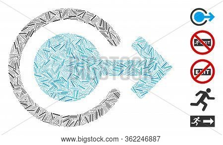 Line Mosaic Logout Icon Constructed From Narrow Elements In Variable Sizes And Color Hues. Vector Li