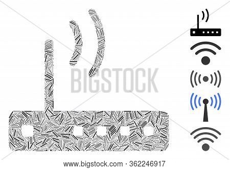 Linear Mosaic Wi-fi Modem Icon Constructed From Thin Items In Different Sizes And Color Hues. Vector