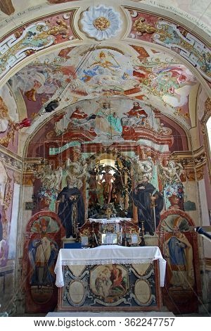 GORICA LEPOGLAVSKA, CROATIA - OCTOBER 08, 2016: The main altar in the Chapel of Saint John the Baptist in Gorica Lepoglavska, Croatia