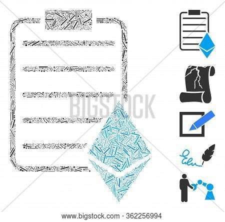 Line Collage Ethereum Contract Icon Organized From Narrow Items In Variable Sizes And Color Hues. Ve