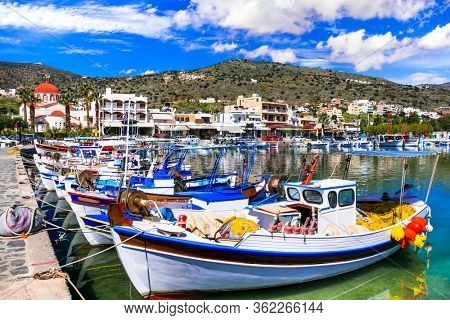 Greece travel. Beautiful places of Crete island - pictorial fishing village Elounda. 