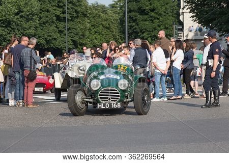 Brescia, Italy - May 19 2018: Hrg Le Mans Lightweight 1946 Is An Old Racing Car In Rally Mille Migli