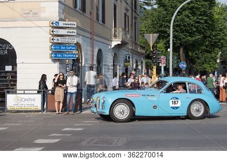 Brescia, Italy - May 19 2018: Talbot -lago T 26 Gs Berlinette 1950 Is An Old Racing Car In Rally Mil