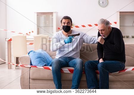 Father and son in coronavirus disease concept at home