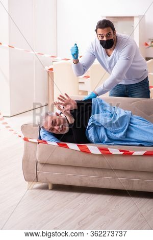 Father and son in coronavirus disease concept at home