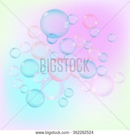 Abstract Background With Multi-colored Soap Bubbles.multi-colored Soap Bubbles On A Colored Backgrou