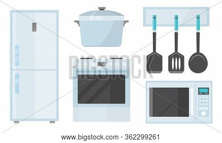 Different Kitchen Appliences And Utensil For Cooking Vector Illustration