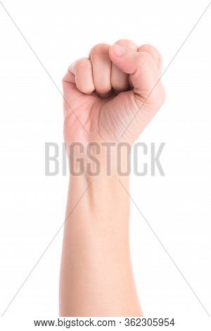 Woman's Hand Is Counting Number 0 Or Zero Isolated On White  Background. The Concept Of Hand Symbols