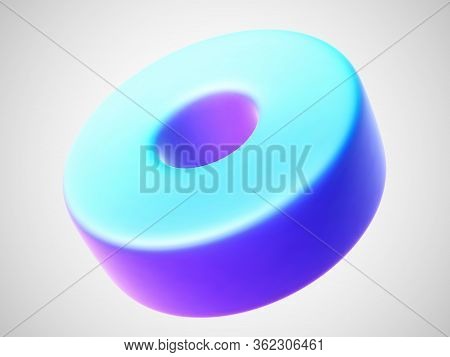 3d Blue Torus Isolated On White Background. Bright Design Element In Shape Of Torus Or Ring Figure. 