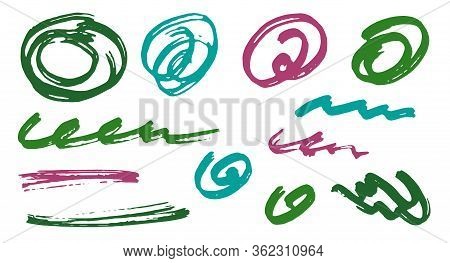 Hand Drawn Scribble Doodle Design Vector Elements.  Draft Marker Traces. Paint Brush Strokes, Circul