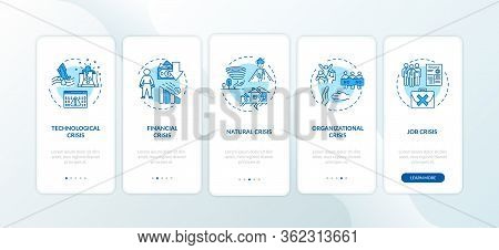 Crysis Types Onboarding Mobile App Page Screen With Concepts. Global Disasters, Emergency Situations