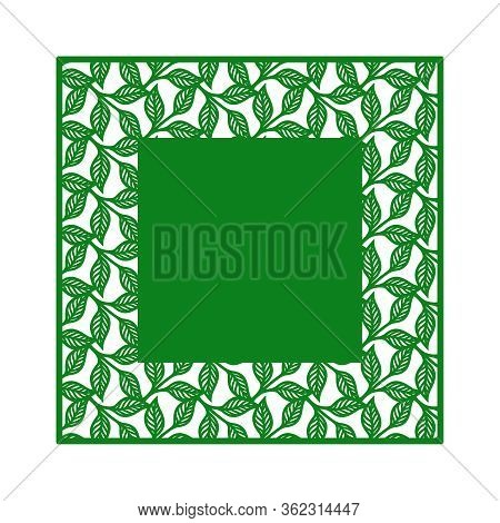 Vector Square Frame With A Pattern Of Leaves And Copy Space (place For Text) In The Middle. Design E