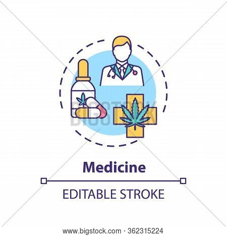 Medicine Concept Icon. Medical Cannabis, Mmj Idea Thin Line Illustration. Marijuana Plant Use In Dis